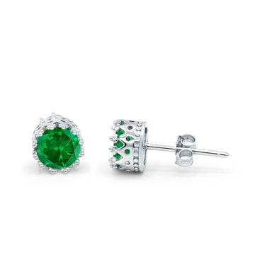 Wedding Engagement Bridal Stud Earrings Round Simulated Green Emerald CZ 925 Sterling Silver